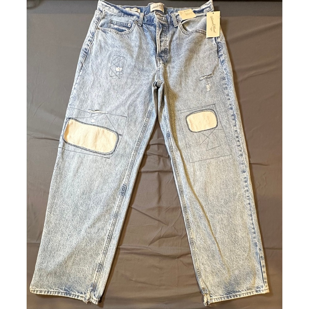 Universal Thread 90s Baggy Jeans Womens 12R Light Wash Patchwork Distressed New
